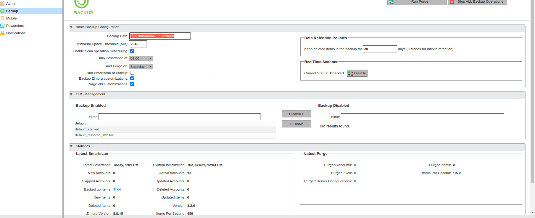 Zextras Backup Admin Console